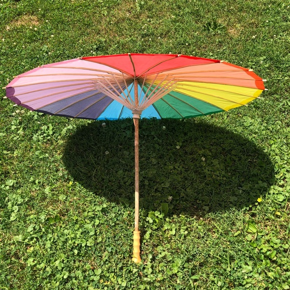 Rainbow Paper Parasol Sun Umbrella for Wedding or Summer Decor - Picture 3 of 7